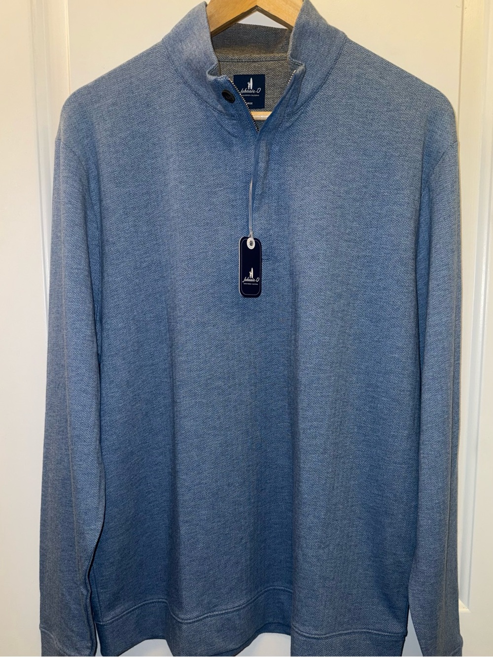 johnnie-O “Rubin” Herringbone Quarter-Zip Cotton/Cashmere Pullover in “Maliblu”
